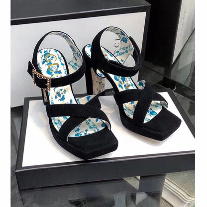 GG HIGH SANDAL BLACK SUEDE WITH PATTERNS