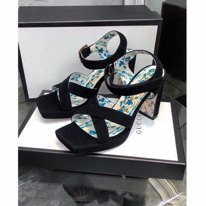 GG HIGH SANDAL BLACK SUEDE WITH PATTERNS