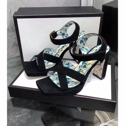 GG HIGH SANDAL BLACK SUEDE WITH PATTERNS