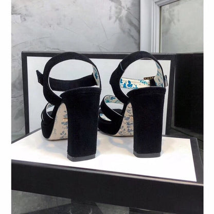 GG HIGH SANDAL BLACK SUEDE WITH PATTERNS