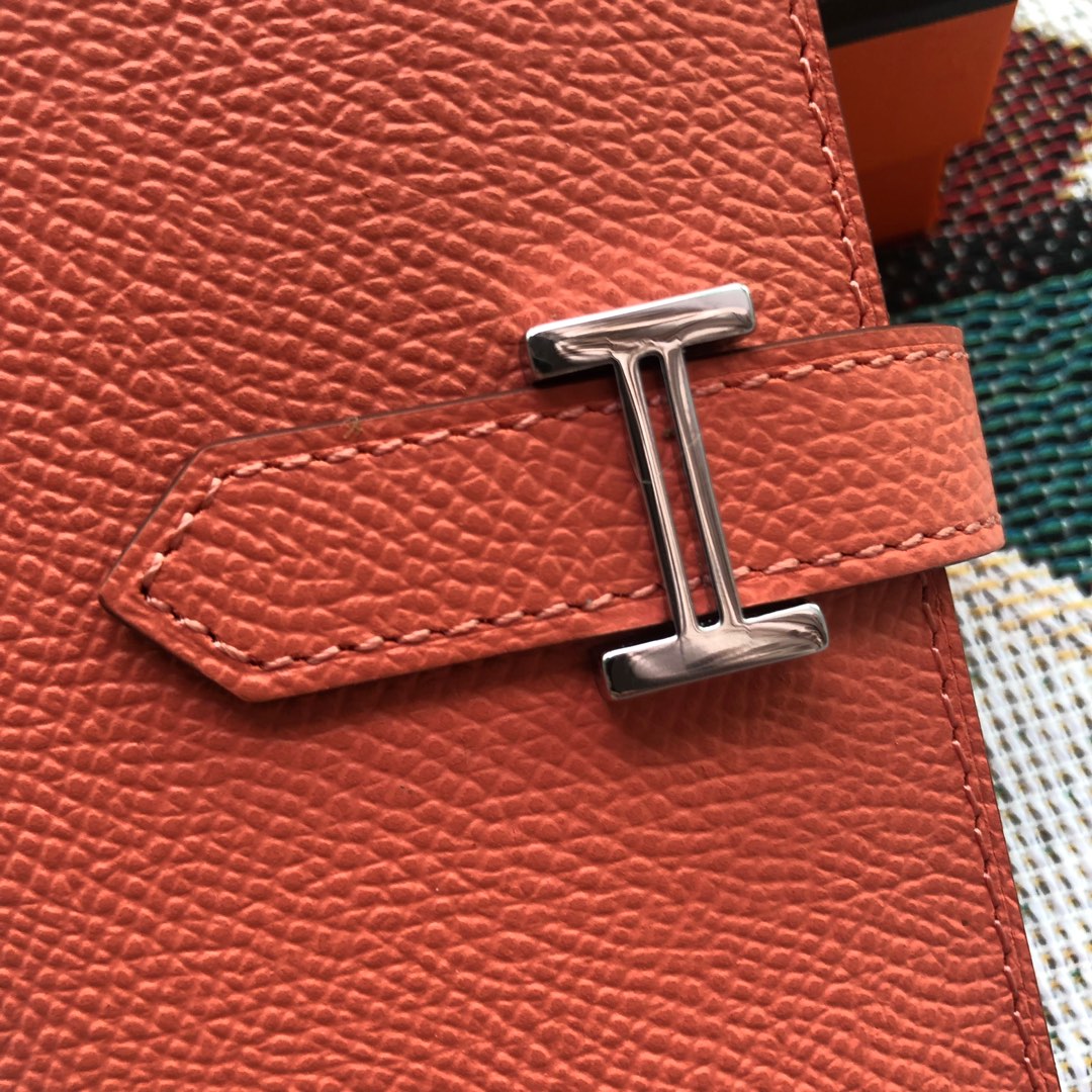 BEARN COMPACT WALLET 12 IN PUMPKIN ORANGE EPSOM LEATHER