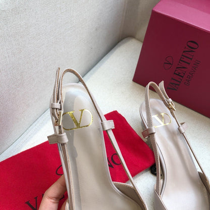 VLOGO SIGNATURE PALE PINK CALFSKIN HIGH SLINGBACK PUMP 4 CM