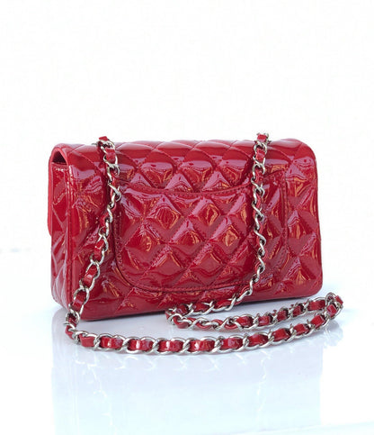 MINI RECTANGLE FLAP BAG 20CM RED PATENT CALFSKIN SILVER HARDWARE