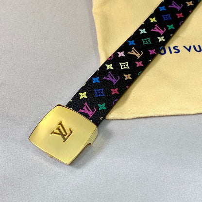 LV 35 MM BELT MULTICOLOR MIX BLACK MONOGRAM CALFSKIN GOLD HARDWARE