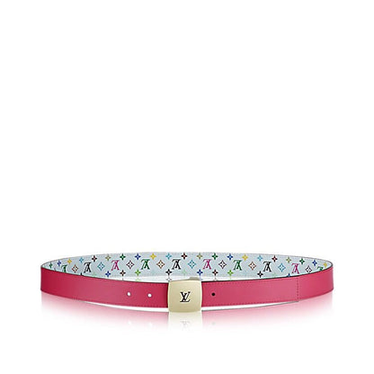 LV 35 MM BELT MULTICOLOR WHITE MIX LIGHT PINK MONOGRAM CALFSKIN GOLD HARDWARE
