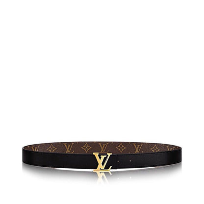 LV INITIALES 30 MM REVERSIBLE BELT IN BROWN MONOGRAM AND BLACK CALFSKIN GOLD HARDWARE
