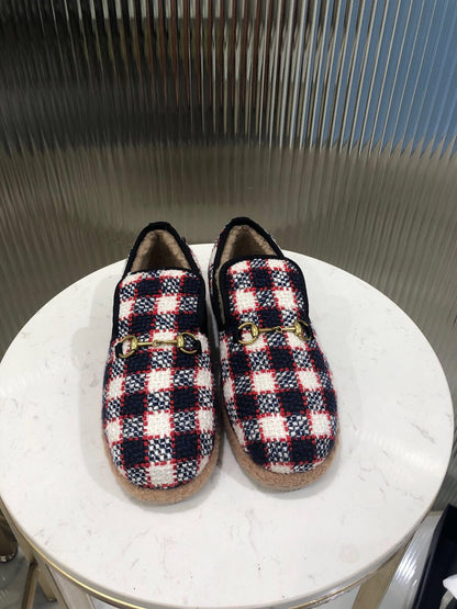 GG HORSEBIT LOAFER IN COLORFUL TWEED AND LAMB FUR LINING