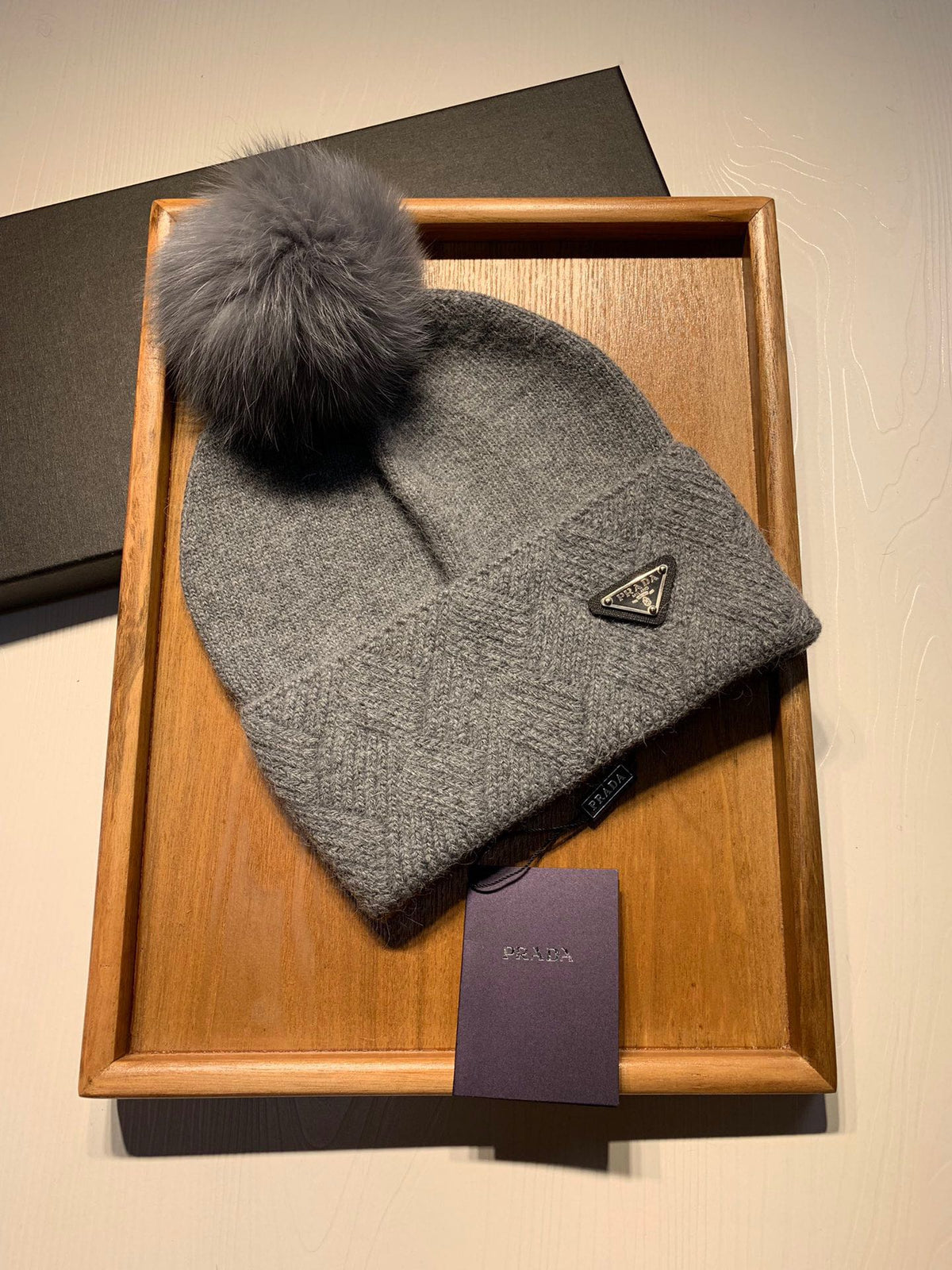 BEANIE HAT IN DOVE GRAY WOOL AND RABBIT FUR 361434