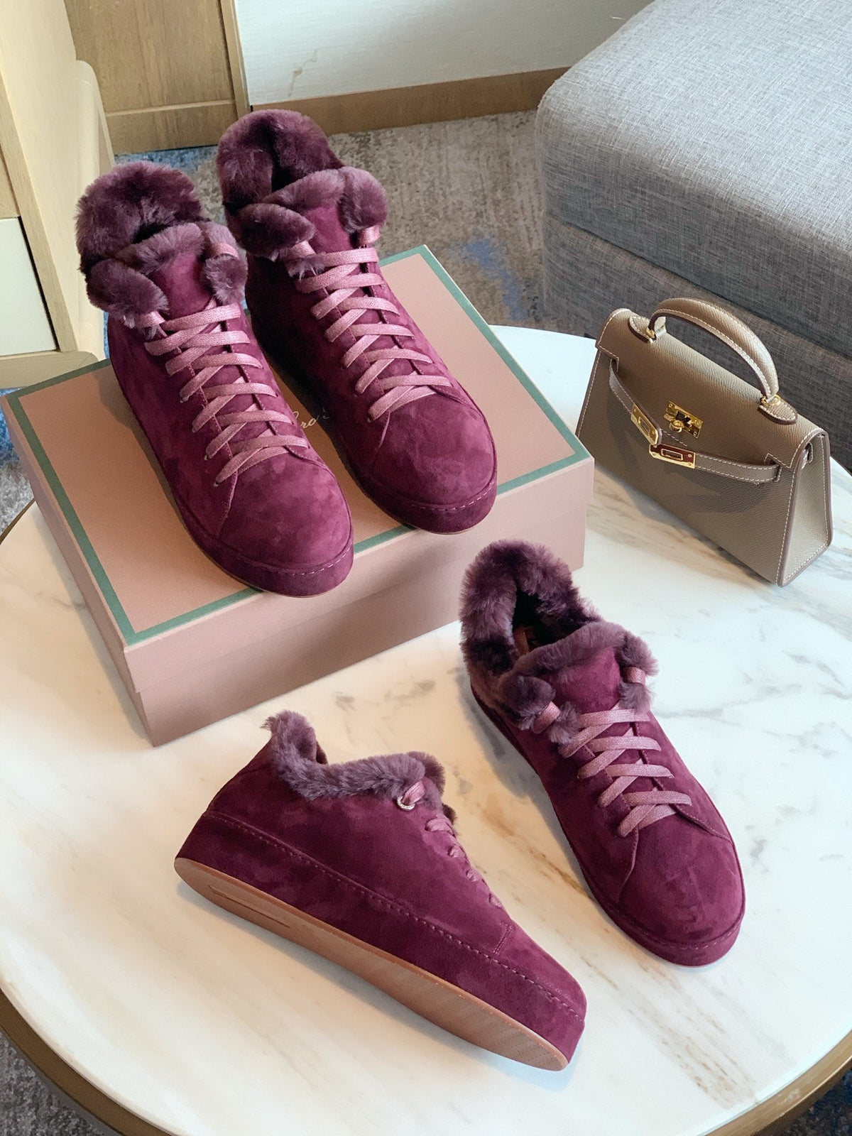 LP WINTER NUAGES HIGH SNEAKERS MULBERRY LAMBSKIN