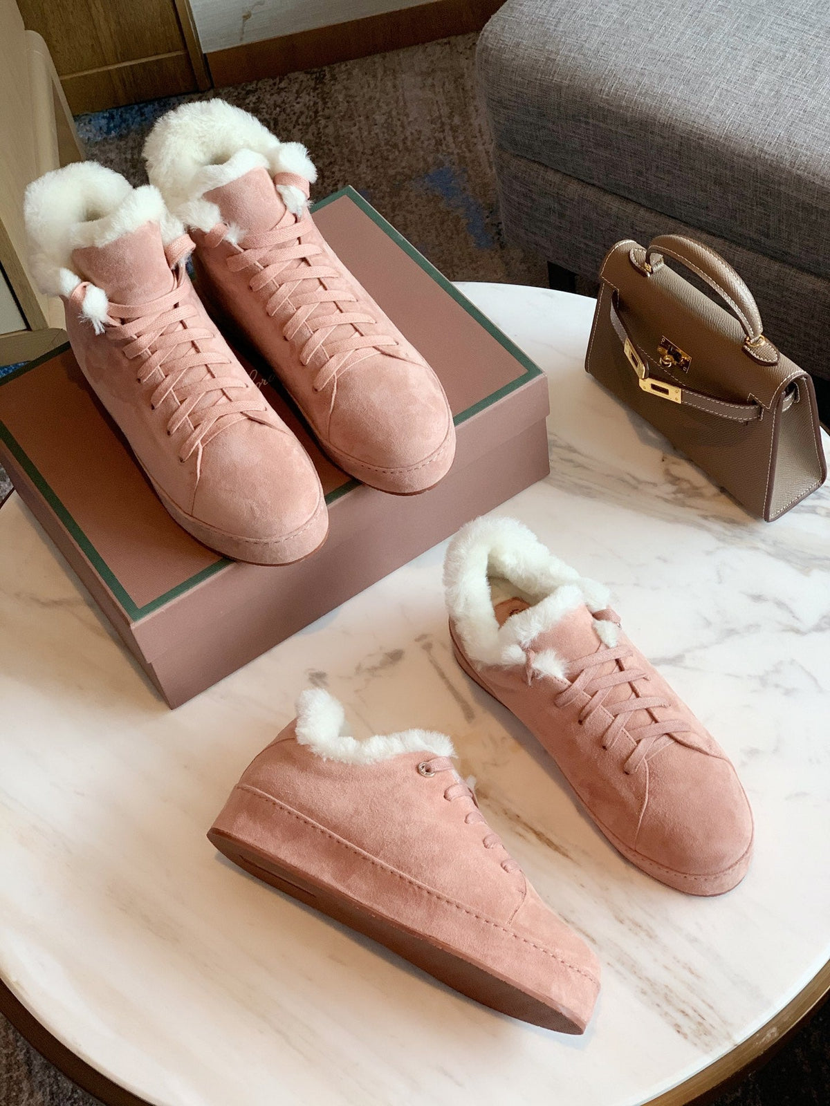 LP WINTER NUAGES HIGH SNEAKERS LIGHT PINK LAMBSKIN