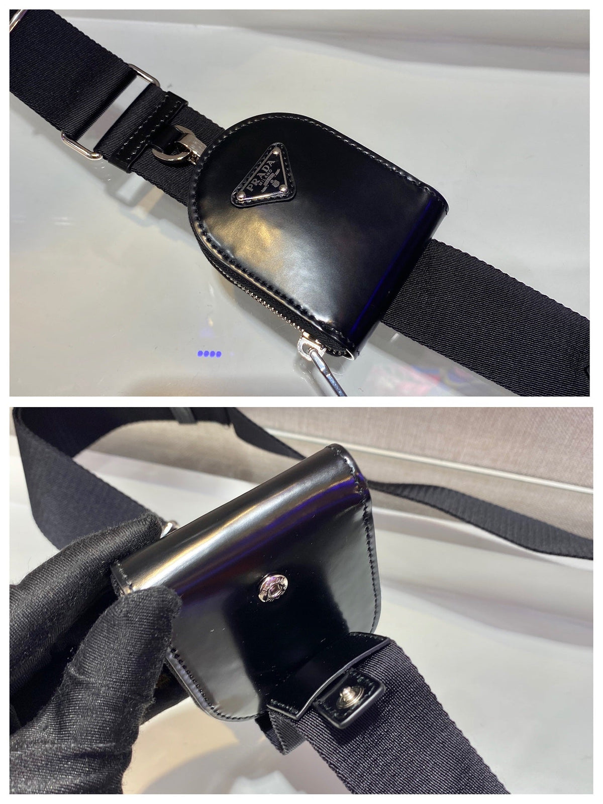 MARIO BRIQUE CROSSBODY BAG 19 IN PATENT BLACK LEATHER