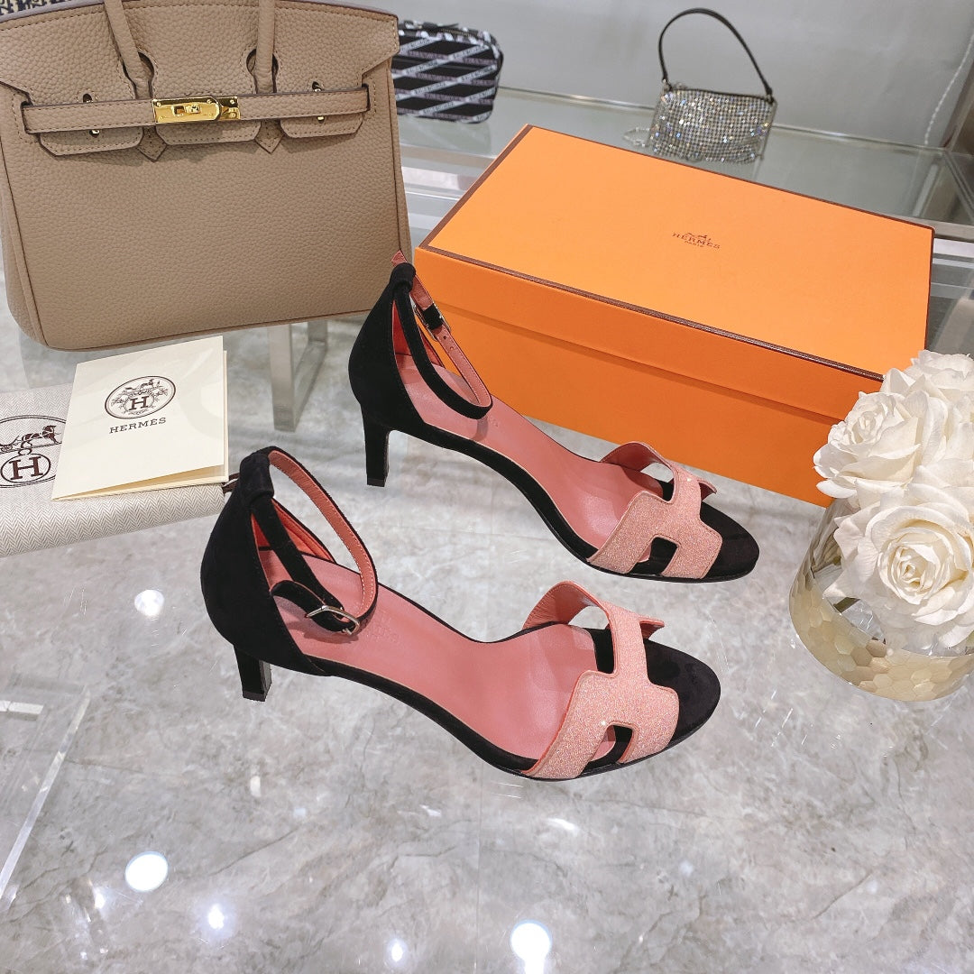 PREMIERE 70 SANDAL IN ROSE PINK MIX BLACK SUEDE
