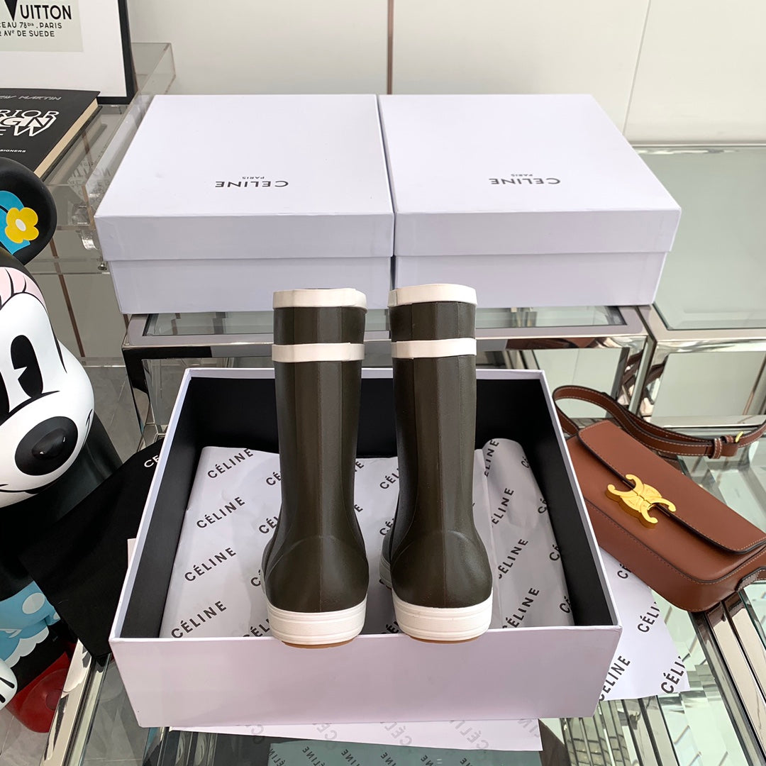 RAIN BOOTS IN KHAKI GREEN MIX WHITE RUBBER
