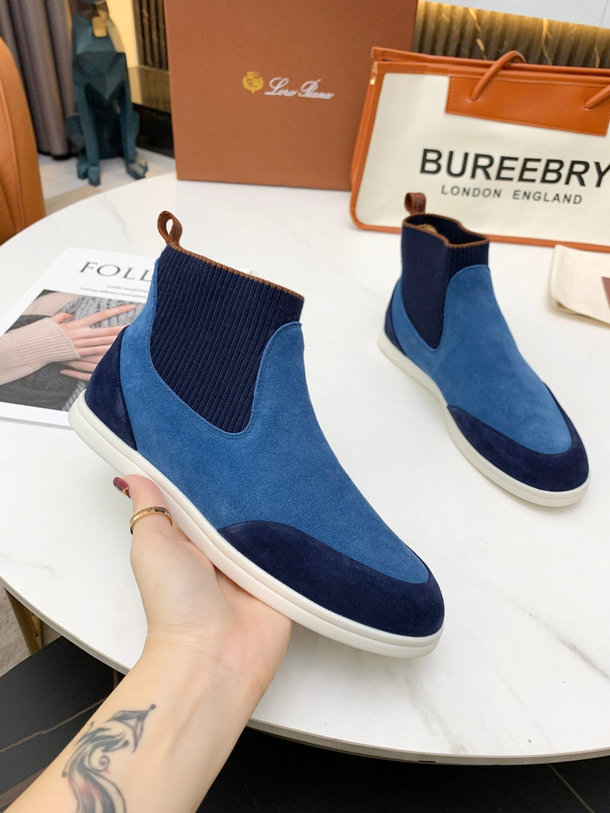 LP CHARMS ANKLE BOOTS LAPIS CASHMERE FABRIC