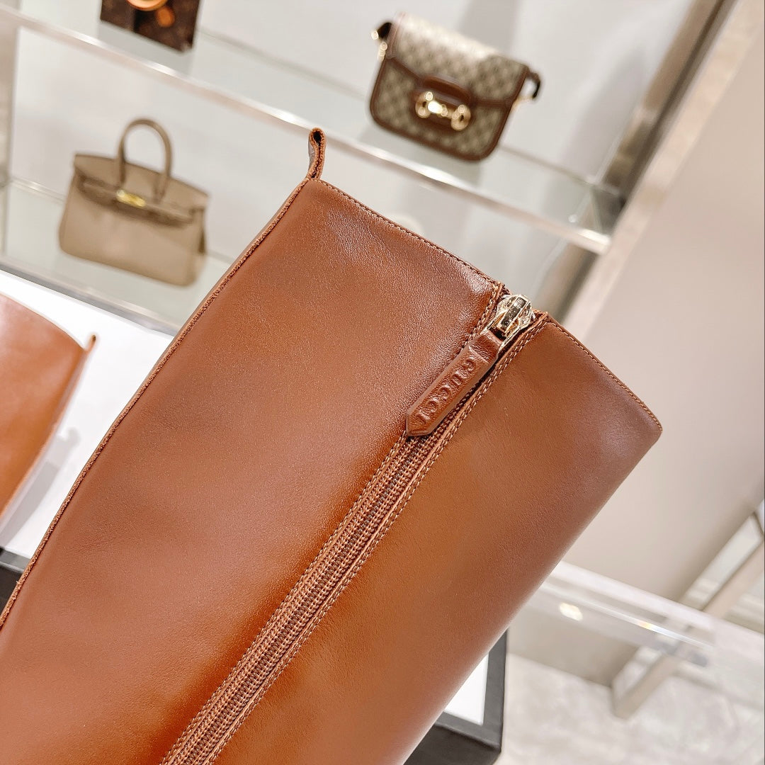 GG CLASSIC KNEE HIGH BOOTS IN BRONZE BROWN IMPORTED CALFSKIN