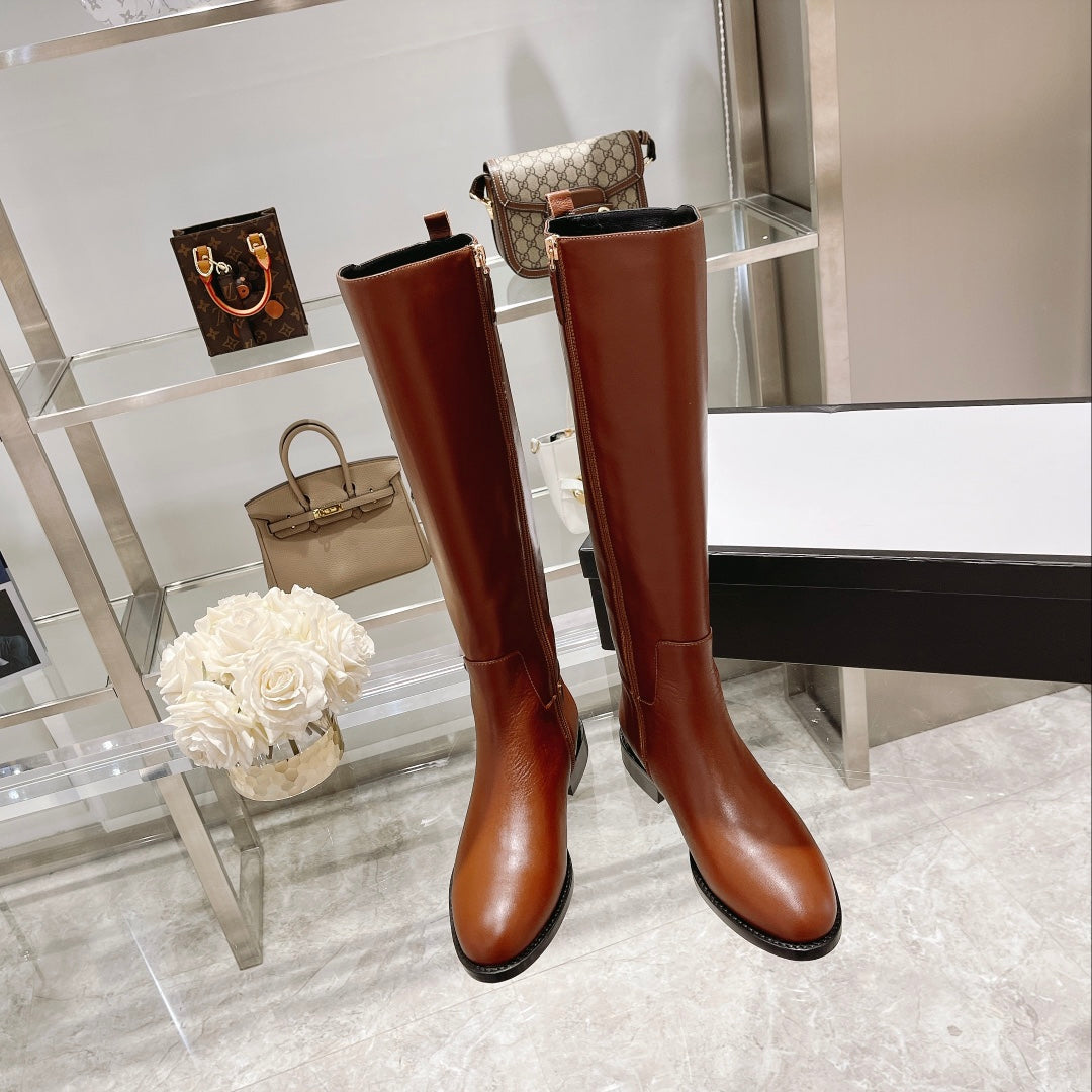GG CLASSIC KNEE HIGH BOOTS IN BRONZE BROWN IMPORTED CALFSKIN