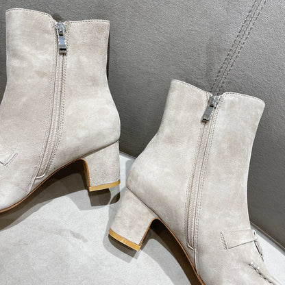 LP CHARMS ANKLE BOOTS METAL LOCK LIGHT GRAY SUEDE