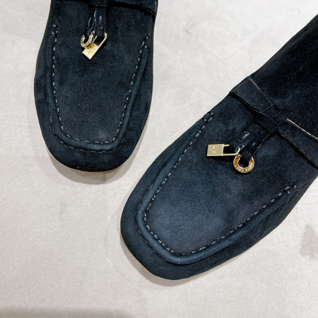 LP CHARMS ANKLE BOOTS METAL LOCK DENIM SUEDE