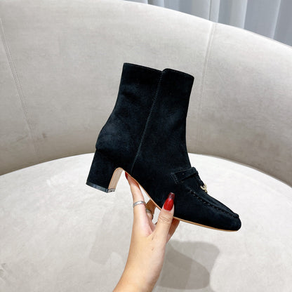 LP CHARMS ANKLE BOOTS METAL LOCK DENIM SUEDE