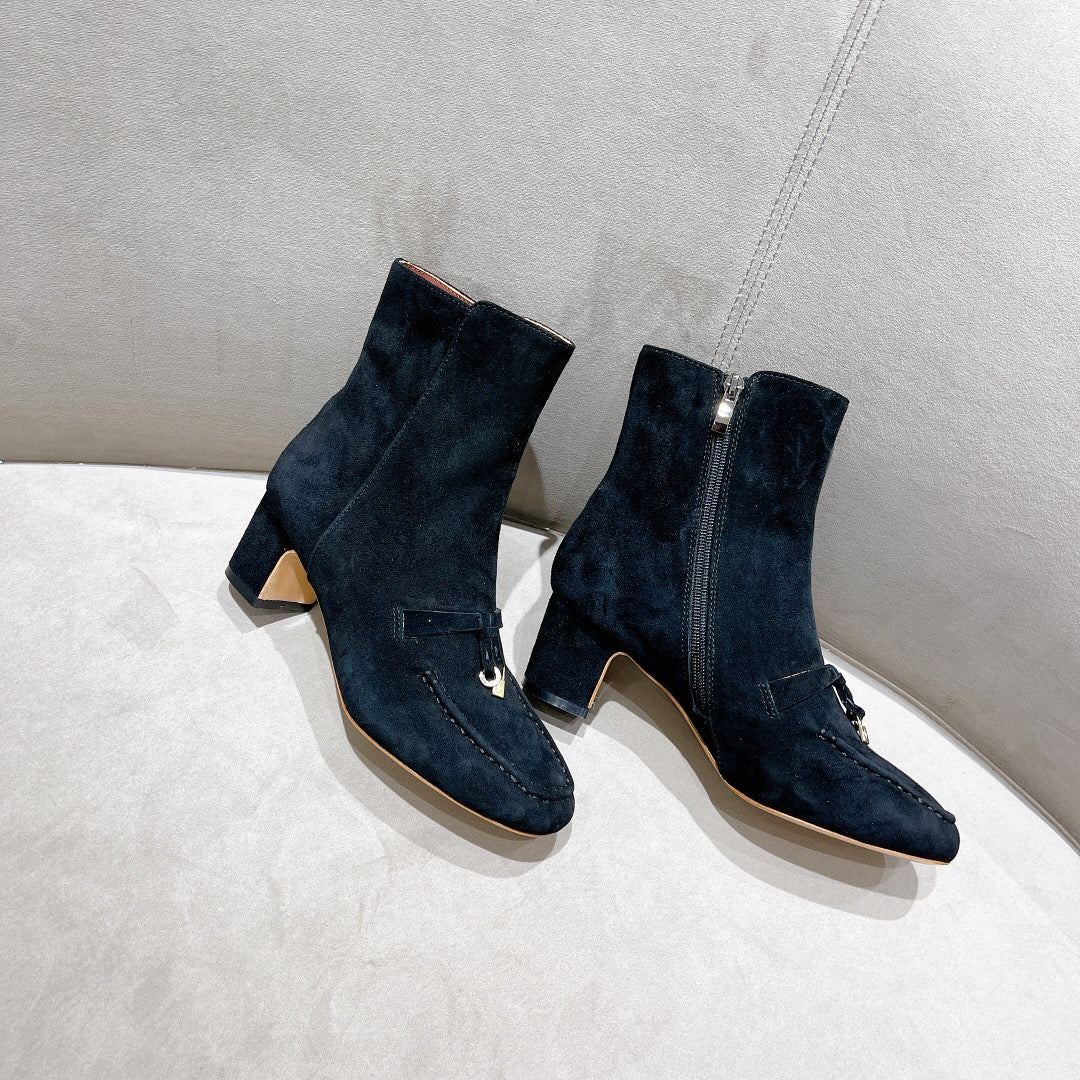 LP CHARMS ANKLE BOOTS METAL LOCK DENIM SUEDE