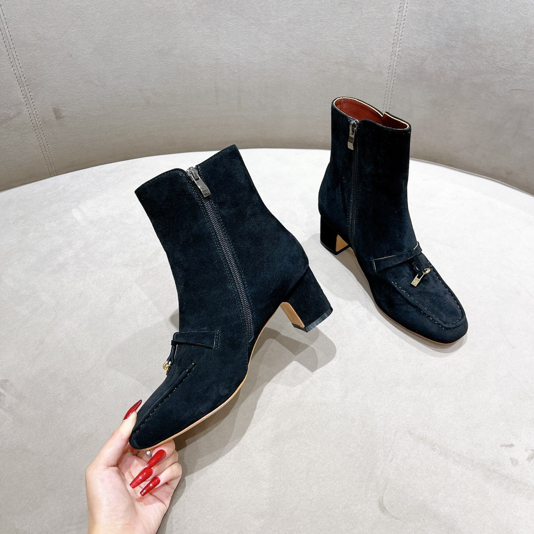 LP CHARMS ANKLE BOOTS METAL LOCK DENIM SUEDE
