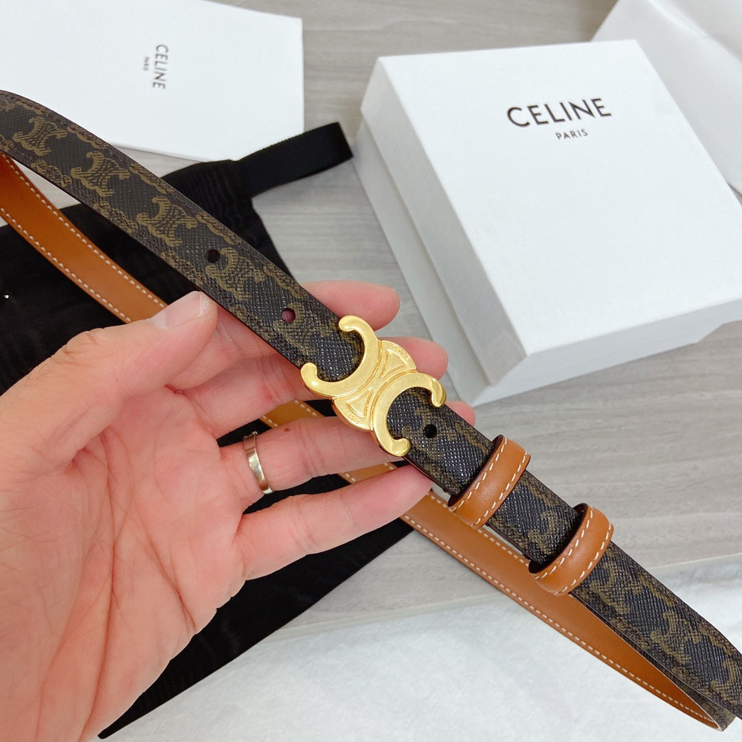 TRIOMPHE 18MM REVERSIBLE IN DARK BROWN MONOGRAM CALFSKIN AND BROWN CALFSKIN WITH GOLD BUCKLE