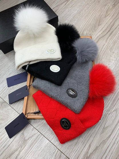 BEANIE HAT IN CHERRY RED WOOL AND RABBIT FUR 346718