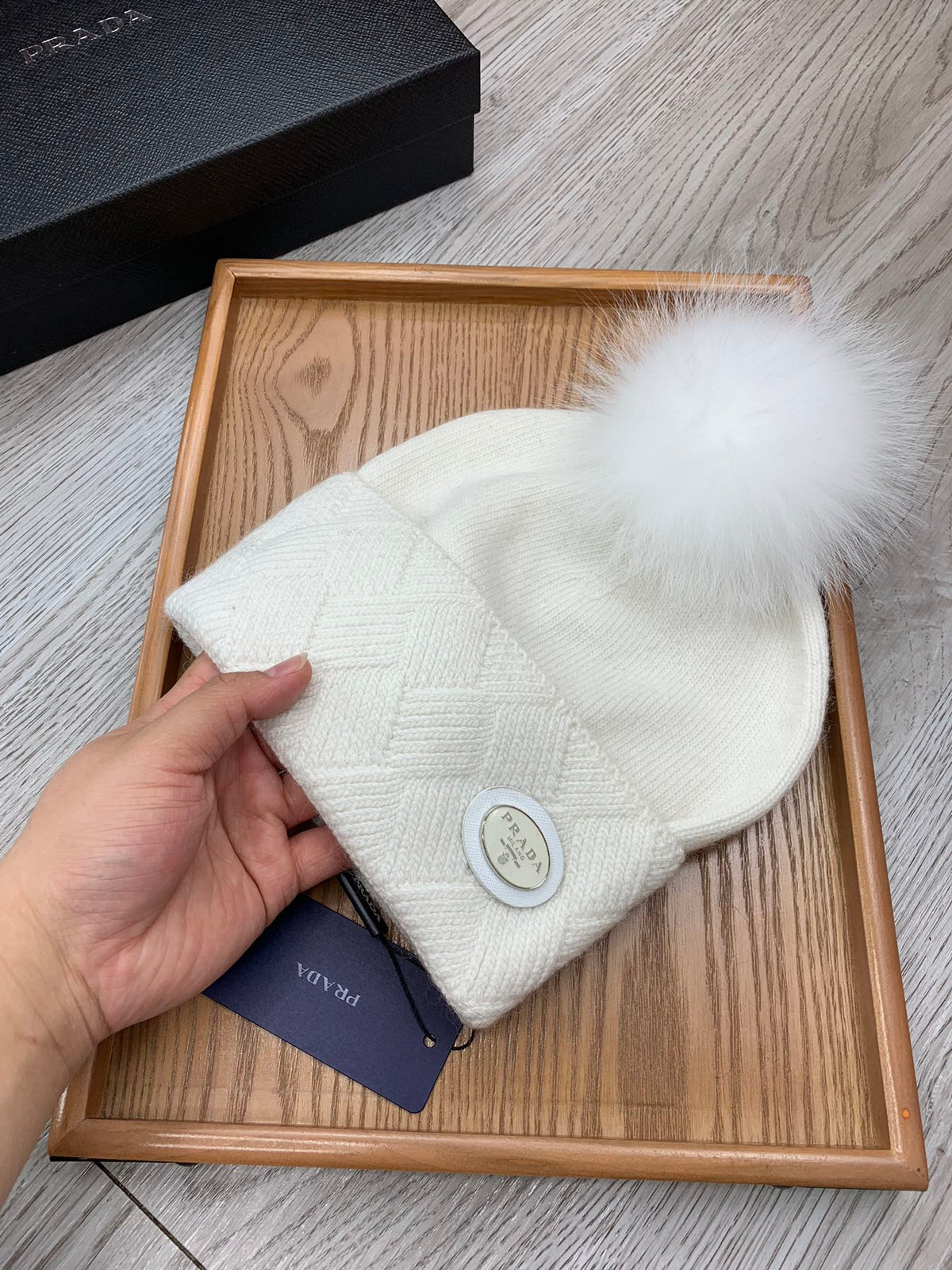 BEANIE HAT IN WHITE WOOL AND RABBIT FUR 346716