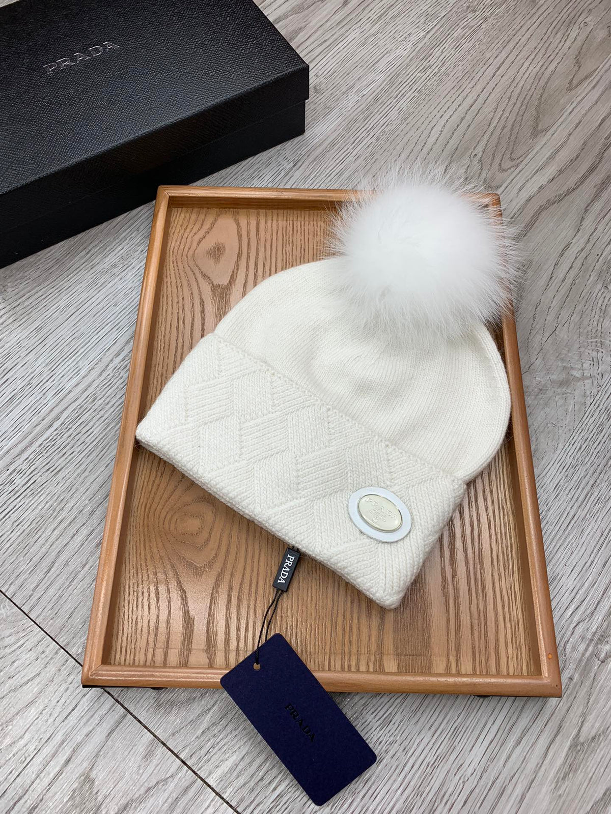 BEANIE HAT IN WHITE WOOL AND RABBIT FUR 346716