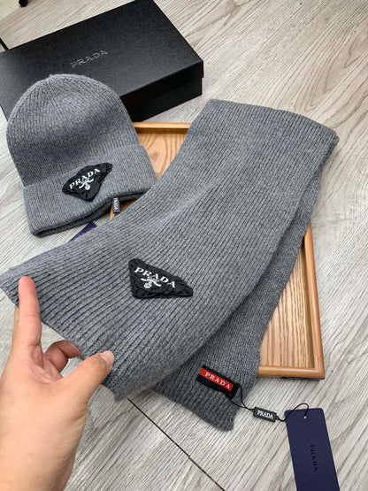 SET SCARF AND HAT IN MOUSE GRAY WOOL AND RABBIT FUR 386078
