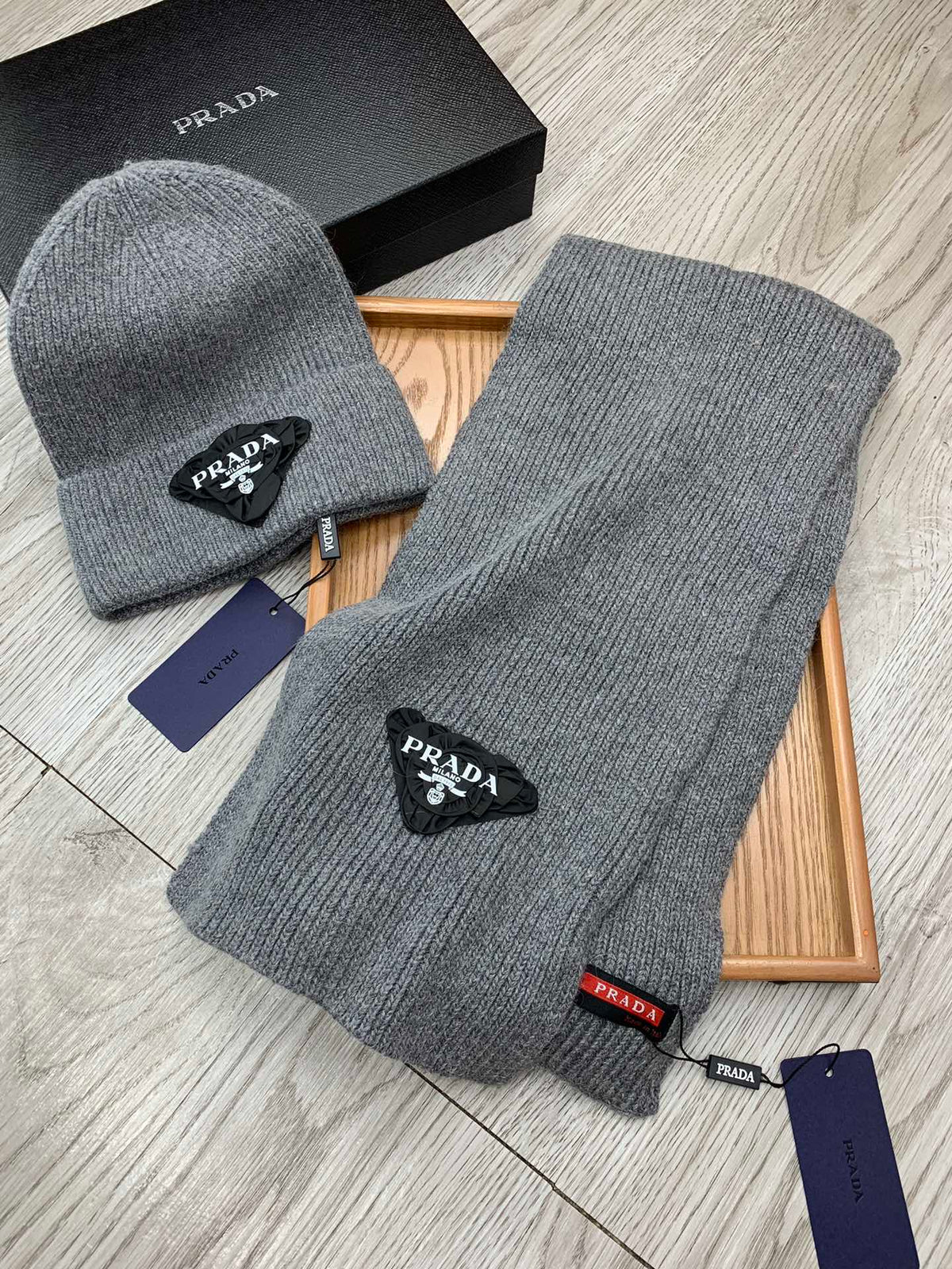 SET SCARF AND HAT IN MOUSE GRAY WOOL AND RABBIT FUR 386078