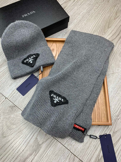 SET SCARF AND HAT IN MOUSE GRAY WOOL AND RABBIT FUR 386078