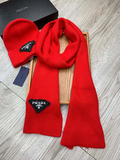 SET SCARF AND HAT IN CHERRY RED WOOL AND RABBIT FUR 386076
