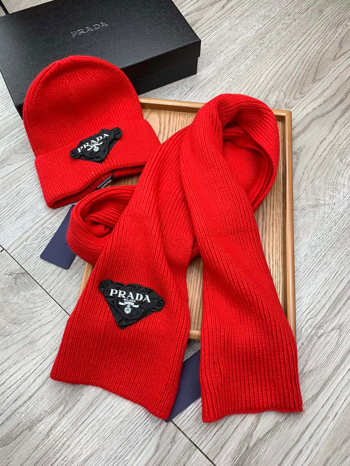 SET SCARF AND HAT IN CHERRY RED WOOL AND RABBIT FUR 386076