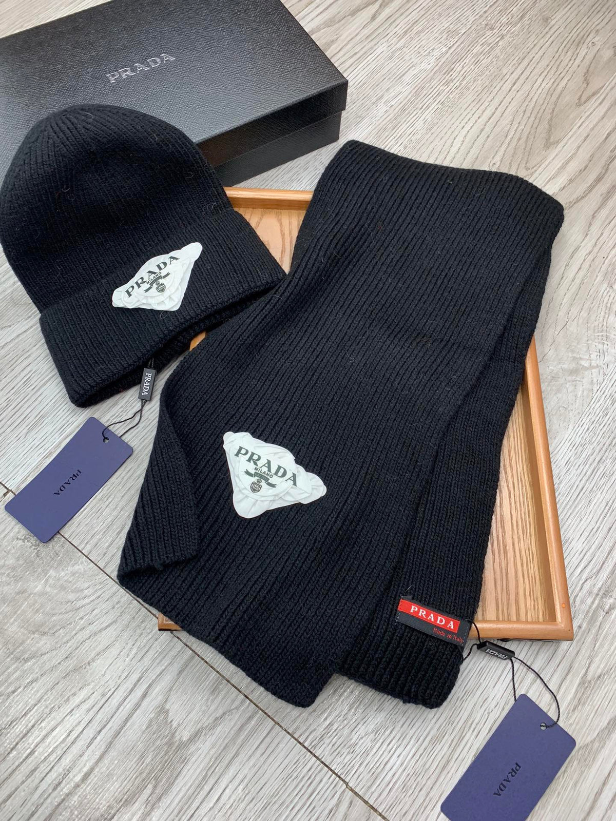 SET SCARF AND HAT IN BLACK WOOL AND RABBIT FUR 386077