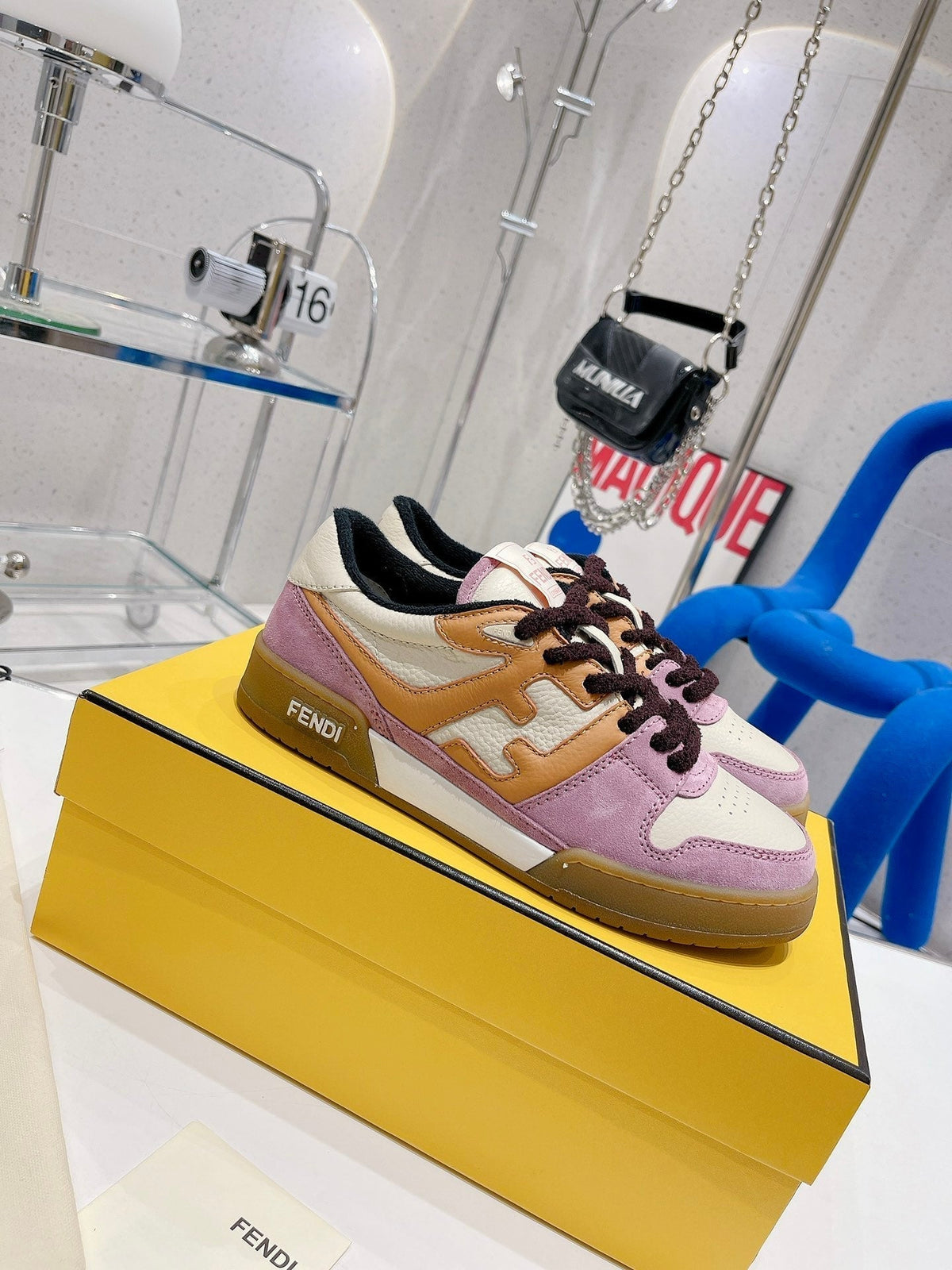 FENDI CASUAL SNEAKER IN COLORFUL CALFSKIN AND SUEDE