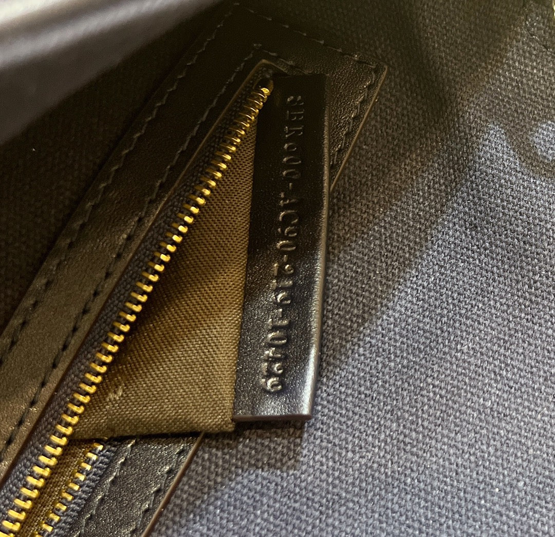 BAGUETTE WITH FF MOTIF 27 IN NAVY BLUE JACQUARD FABRIC GOLD HARDWARE