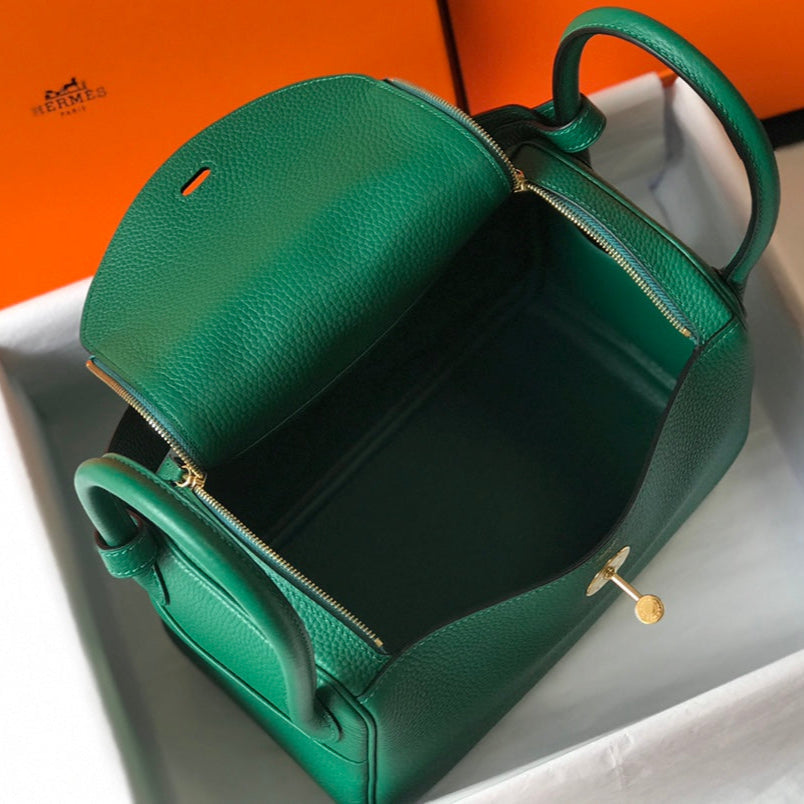 HM LINDY 30 BAG IN OCEAN GREEN CALFSKIN GOLD HARDWARE