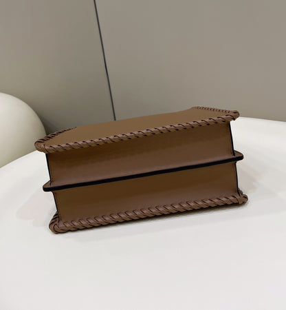 PEEKABOO ISEEU 27 IN BROWN SMOOTH CALFSKIN WITH WOVEN TRIM GOLD HARDWARE