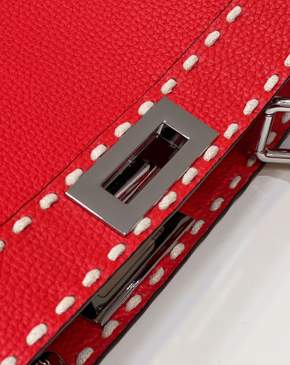 PEEKABOO ISEEU 33 IN RED GRAINED CALFSKIN SILVER HARDWARE