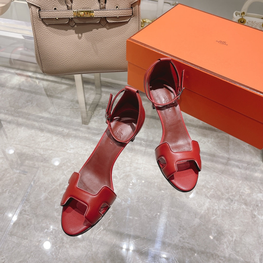 PREMIERE 70 SANDAL IN CHERRY RED CALFSKIN