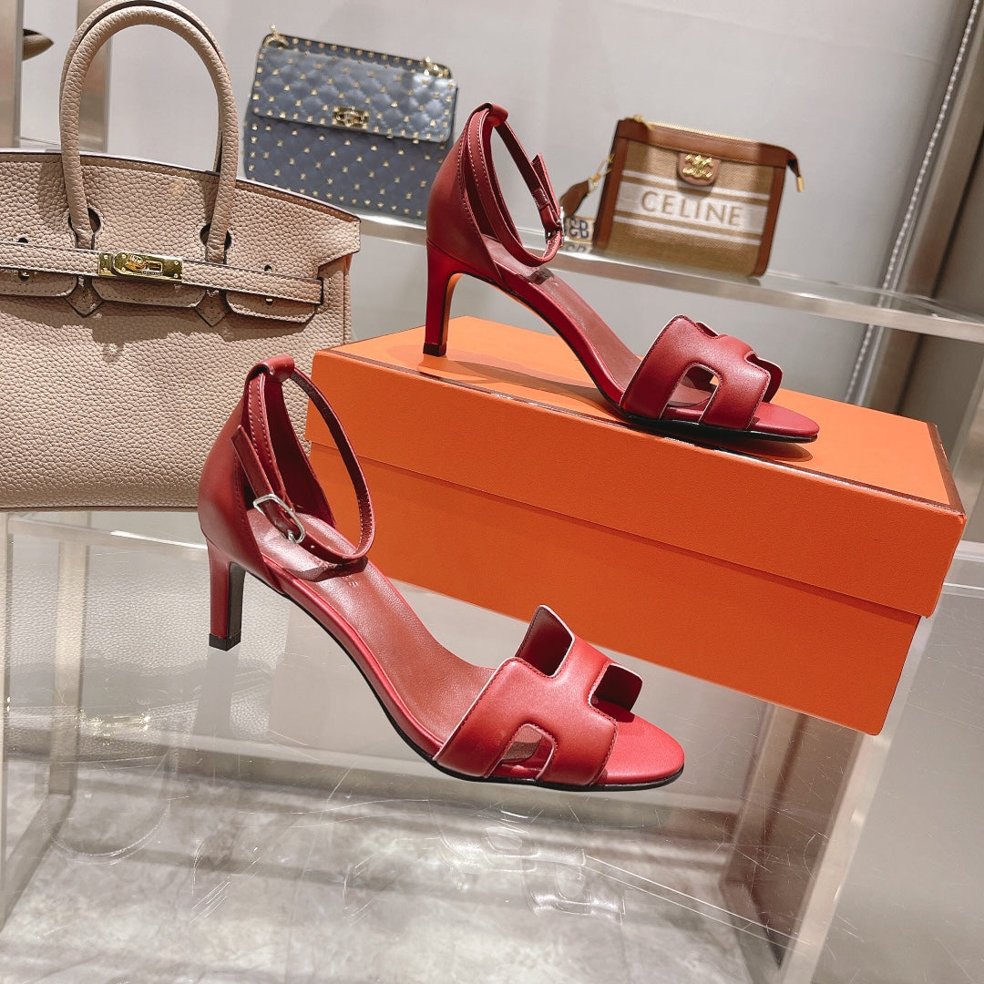 PREMIERE 70 SANDAL IN CHERRY RED CALFSKIN