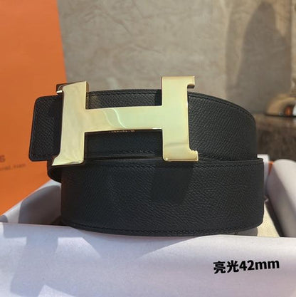 HM CONSTANCE BELT BUCKLE & REVERSIBLE BLACK LEATHER STRAP 42MM GOLD HARDWARE