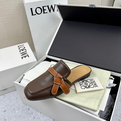 LW GATE BROWN BELTED MULE CHOCOLATE CALFSKIN