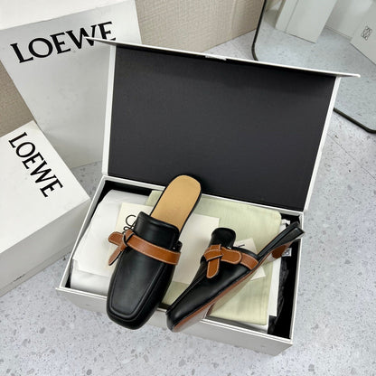 LW GATE BROWN BELTED MULE BLACK CALFSKIN