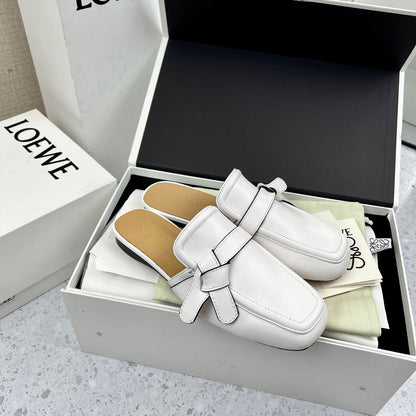 LW GATE BELTED MULE WHITE CALFSKIN