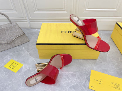 FENDI FIRST 95 MM HIGH-HEELED SANDAL IN CHERRY RED TPU FILM AND LAMBSKIN