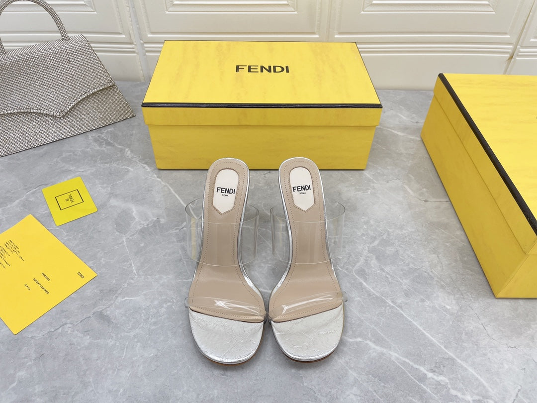 FENDI FIRST 95 MM HIGH-HEELED SANDAL IN TRANSPARENT TPU FILM AND LAMBSKIN