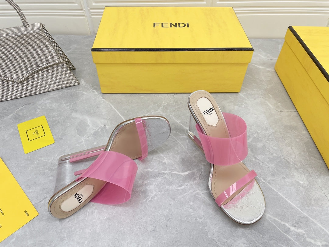 FENDI FIRST 95 MM HIGH-HEELED SANDAL IN ROSE PINK TPU FILM AND LAMBSKIN