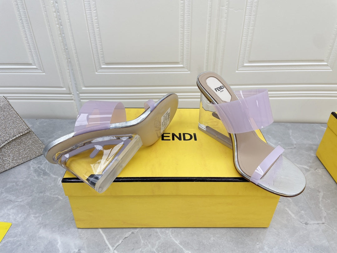 FENDI FIRST 95 MM HIGH-HEELED SANDAL IN PURPLE PASTEL TPU FILM AND LAMBSKIN